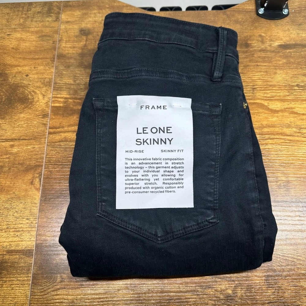 NEW Frame Le One Skinny Mid-Rise Jeans Black Stretch Organic Cotton Denim NWT